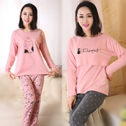 Bà bầu đồ ngủ dài tay cotton tháng quần áo mùa xuân và mùa thu sau sinh cho ăn quần áo cotton cho bà bầu phục vụ nhà mang thai - Giải trí mặc / Mum mặc