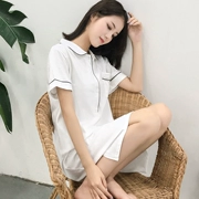 Áo ngủ cotton mùa xuân hè nữ gợi cảm ngắn tay phiên bản Hàn Quốc của bộ đồ ngủ sinh viên tươi mới rộng rãi phục vụ tại nhà - Đêm đầm